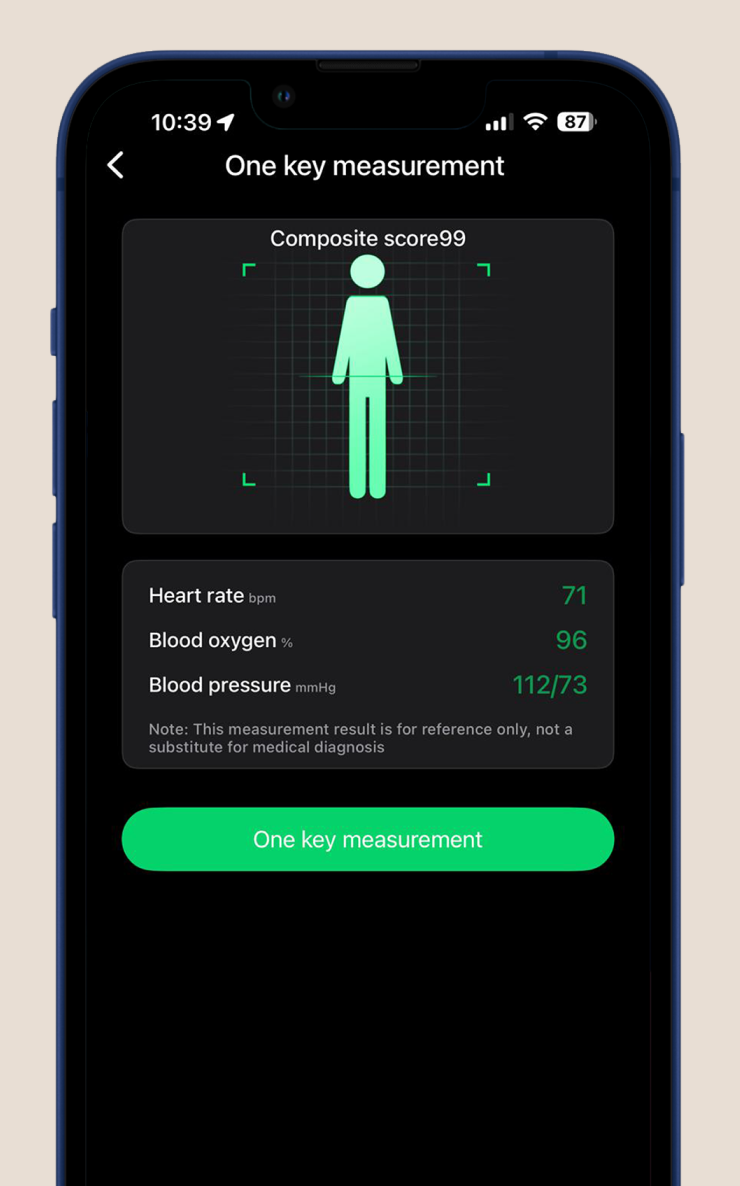 HLTH app one key measurement screen